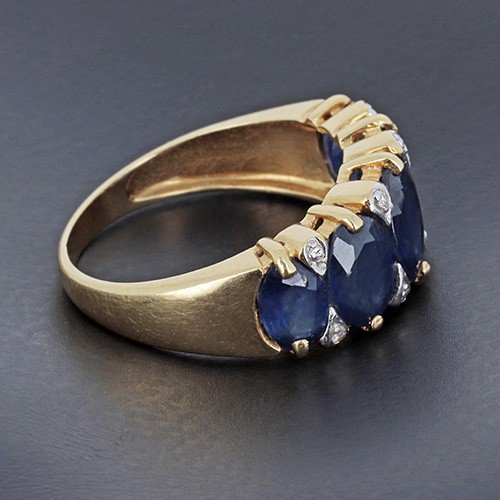 Bague jarretière en or jaune 750 ‰ présentant 5 saphirs ovales facettés (Certificat LFG)-photo-3