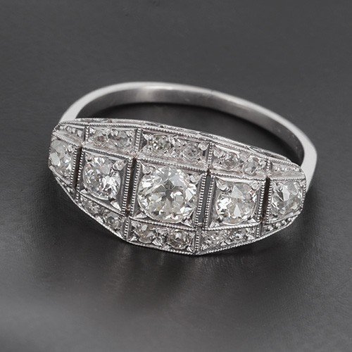 Platinum Art Deco Ring Presenting A Set Of Diamonds Of Approx 1.90 Ct-photo-2