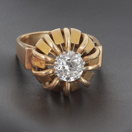 Dome Ring In 750 ‰ Yellow Gold And Old Cut Diamond - B10286-photo-2