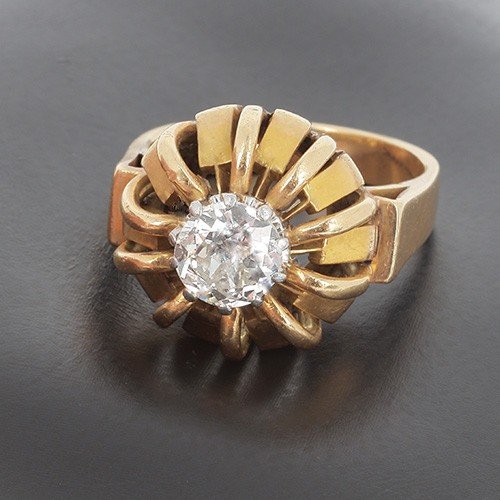 Dome Ring In 750 ‰ Yellow Gold And Old Cut Diamond - B10286