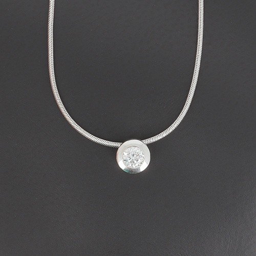 Collier Solitaire En Or Blanc 750 ‰, Maille Oméga Et Diamant -B10303-photo-2