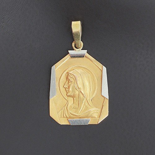 Médaille De Baptême Octogonale De La Sainte Vierge Auréolée En Or Jaune Et Blanc 750 ‰ - B10300