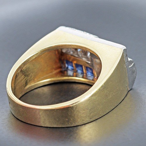 Bague Tank En Or Jaune 750 ‰ Présentant Saphirs Et Diamants - B10344-photo-3