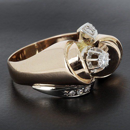 Knot Ring In 750‰ Yellow Gold With 0.15 Ct Brilliant Cut Diamond Enhanced With 10 Diamonds -b10411-photo-2