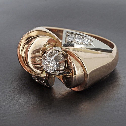 Knot Ring In 750‰ Yellow Gold With 0.15 Ct Brilliant Cut Diamond Enhanced With 10 Diamonds -b10411-photo-3