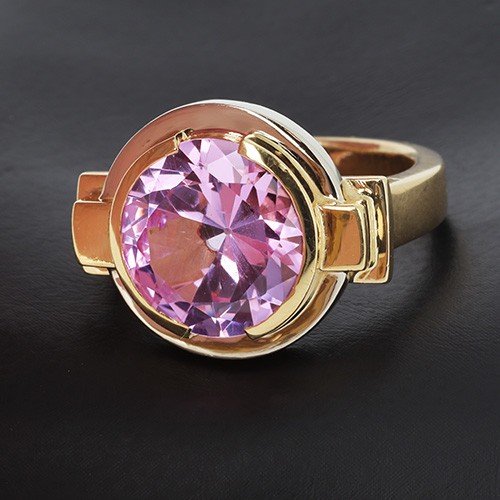 Modern Ring In 750‰ Yellow Gold In Open Bezel Setting A Round Pink Sapphire Of 4.74 Ct - B10428-photo-2