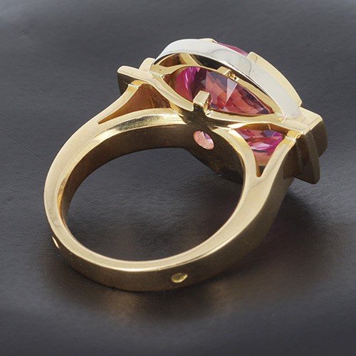 Modern Ring In 750‰ Yellow Gold In Open Bezel Setting A Round Pink Sapphire Of 4.74 Ct - B10428-photo-4