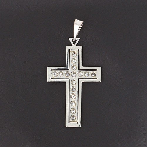 Cross Pendant In 750‰ White Gold Presenting 18 Diamonds For Approximately 0.70 Ct - B10409-photo-2