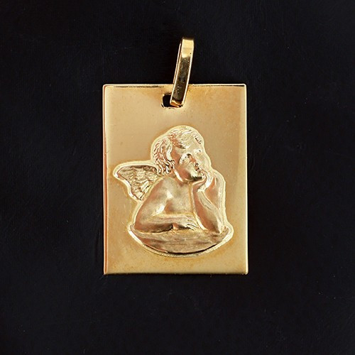 Thinking Angel Medal In 750 ‰ Yellow Gold -b10699