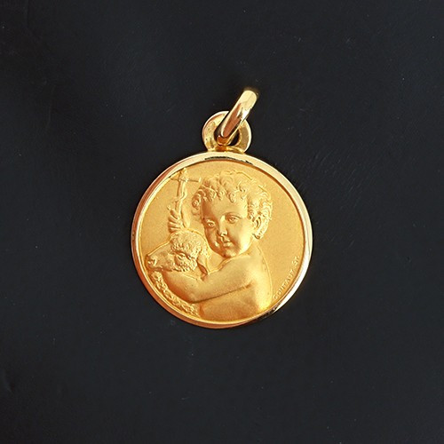 Médaille  Ange enfant & Agneau en or jaune 750‰ - B10700