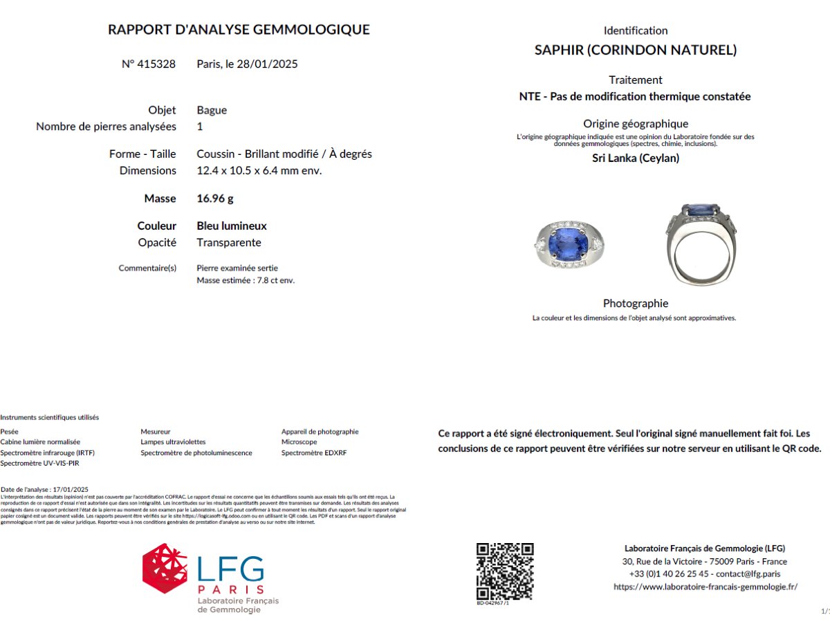 Ring In White Gold 750 ‰ Cushion-cut Unheated Ceylon Sapphire And Diamonds- B10523-photo-4