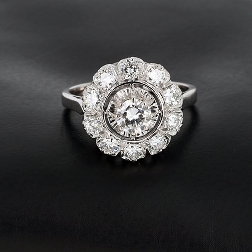 Halo Ring In White Gold 750‰ Diamonds -b10718