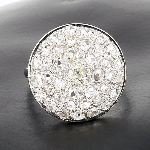 Bague bouton époque Art Déco en platine présentant un pavage de diamants taille rose - B10714-photo-2