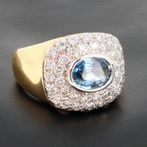 Two-tone Band Ring In 750‰ Gold Featuring An Oval Sapphire And Diamonds - B10713-photo-2