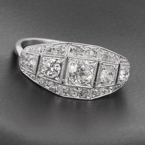 Platinum Art Deco Ring Presenting A Set Of Diamonds Of Approx 1.90 Ct