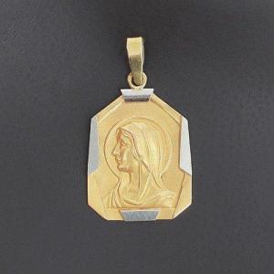 Octagonal Baptismal Medal Of The Holy Virgin With Aureole In 750 ‰ Yellow And White Gold - B10300