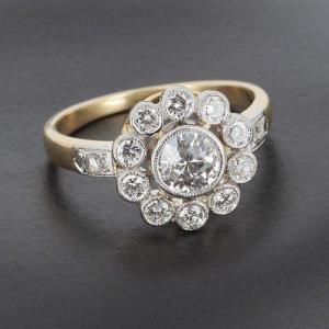 Bague Marguerite En Or Jaune 750 ‰  Et Diamants - B10324