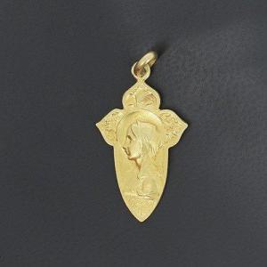 Médaille Art Nouveau En Or Jaune 750 ‰ "ave Maria" Signée  Félix Rasumny -  B10326