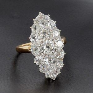 Marquise Ring In 750 ‰ Yellow Gold Presenting 21 Old Cut Diamonds For 2.80 Ct - B10284