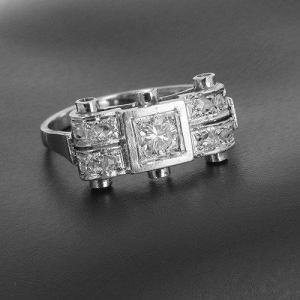 Bague art deco en or blanc 750 ‰ et platine et diamant taille brillant de 0,20 ct - B10359