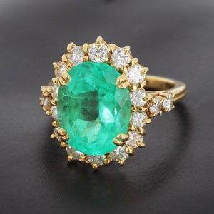 Pompadour En Or Jaune 750 ‰ Et émeraude Naturelle De Colombie De 6.50 Ct - B 10512