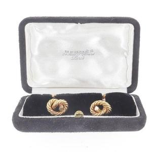 Hermès "nœuds" Pair Of Cufflinks In 750 ‰ Yellow Gold - B10574