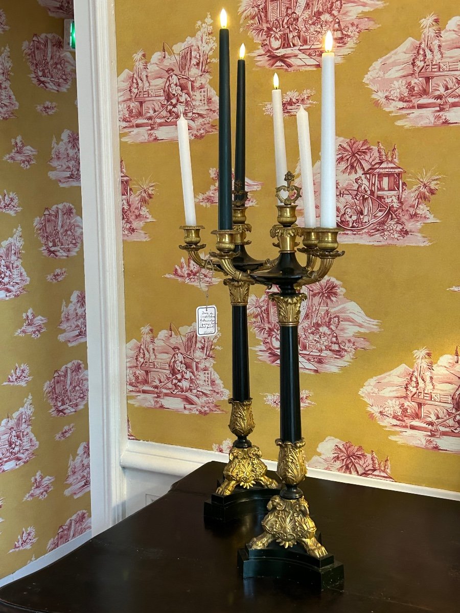 Pair Of Large Candelabra With 4 Branches From The Restoration Period-photo-2