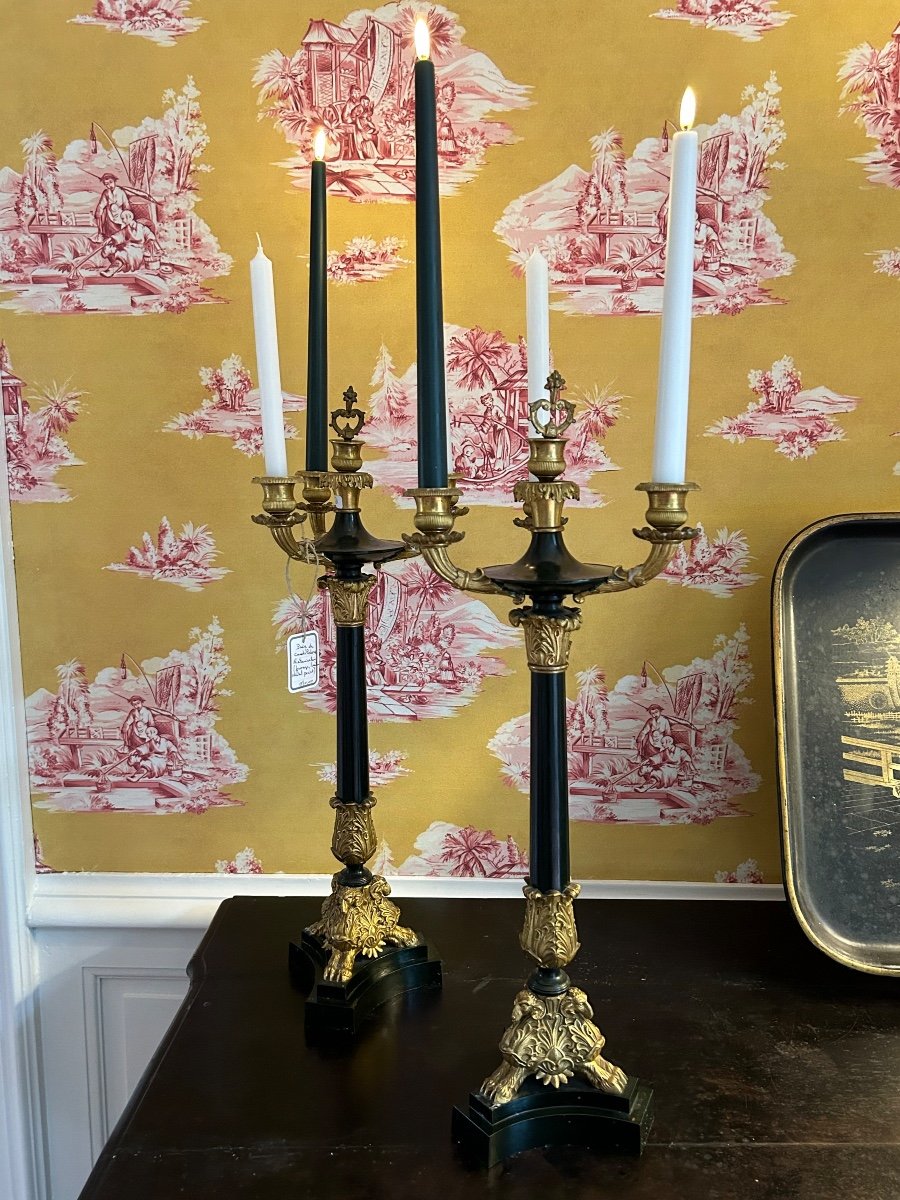 Pair Of Large Candelabra With 4 Branches From The Restoration Period