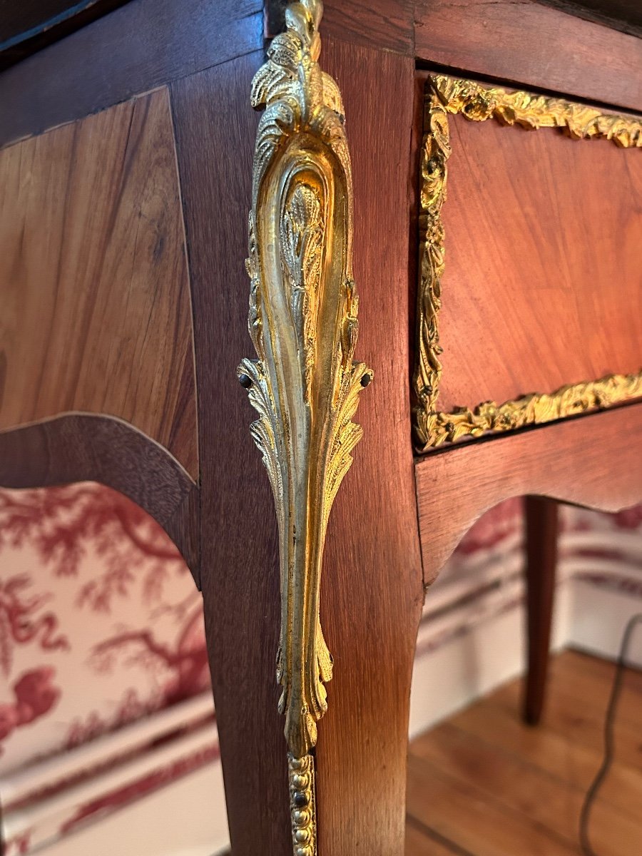 Louis XV Period Game Table In Veneer Wood And Bronzes.-photo-2
