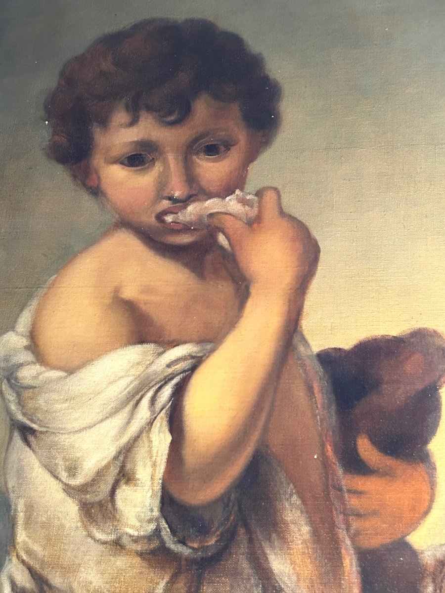 Oil On Canvas, Take Over Of Murillo ‘s Painting « children Playing Dice ».-photo-3