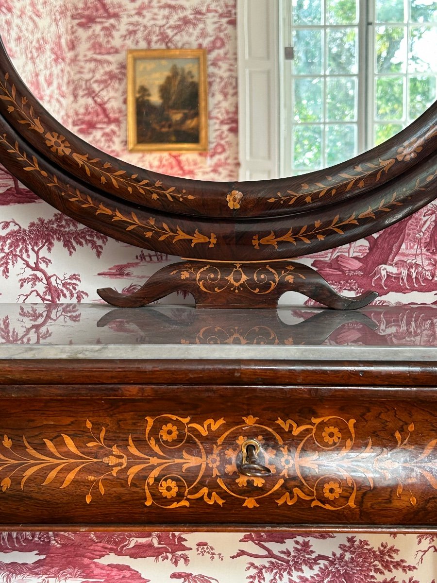 Charles X Period Hairdresser In Rosewood And Light Wood Marquetry.-photo-3