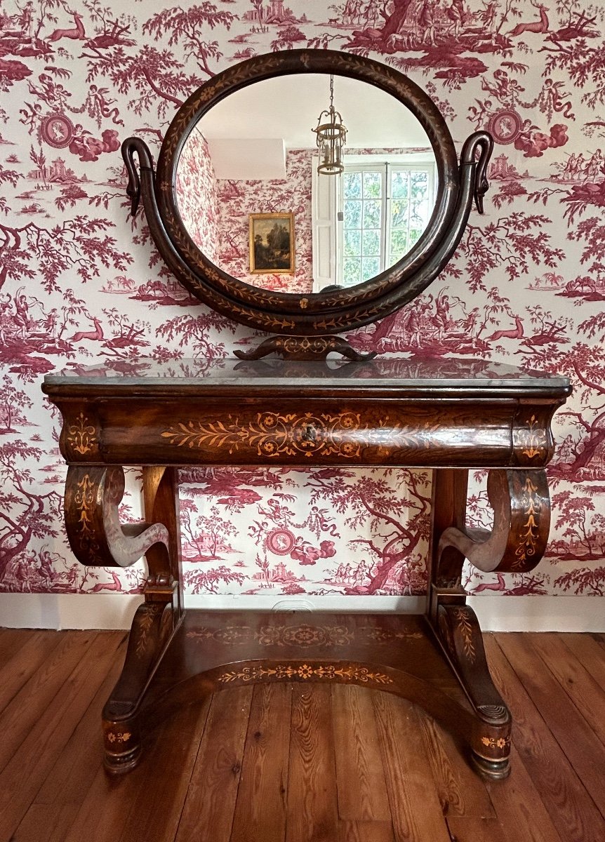 Charles X Period Hairdresser In Rosewood And Light Wood Marquetry.