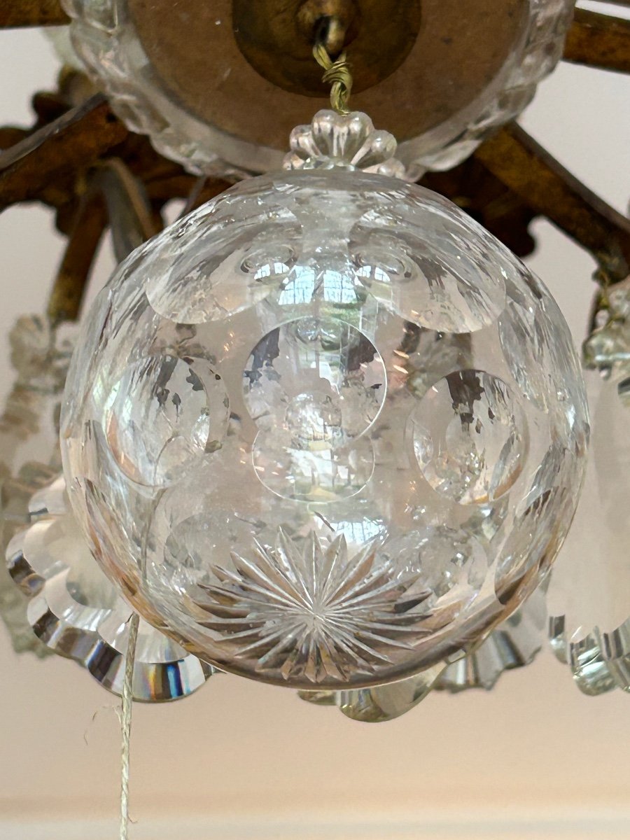 Lustre Cage En Cristal Signé Baccarat De Style Louis XV à 8 Lumières.-photo-3