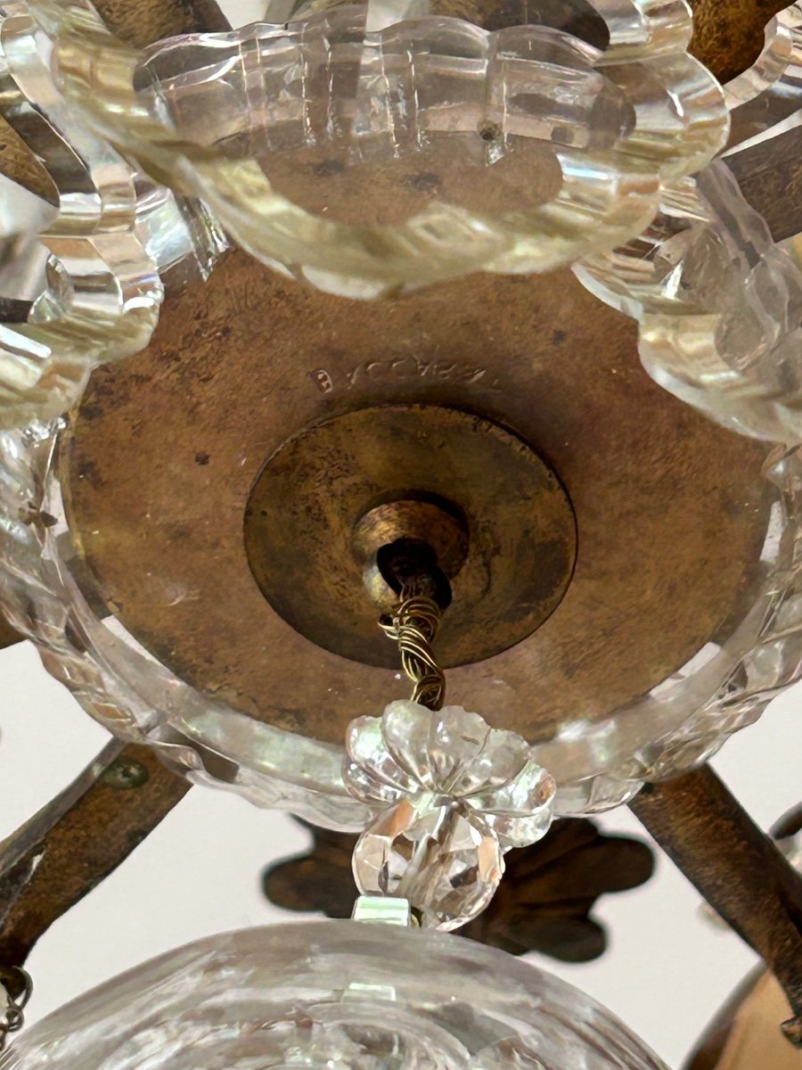 Lustre Cage En Cristal Signé Baccarat De Style Louis XV à 8 Lumières.-photo-1