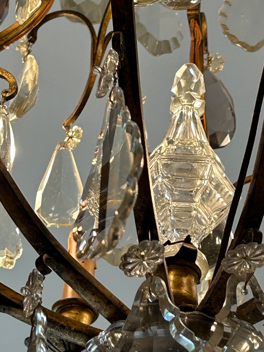 Lustre Cage En Cristal Signé Baccarat De Style Louis XV à 8 Lumières.-photo-4