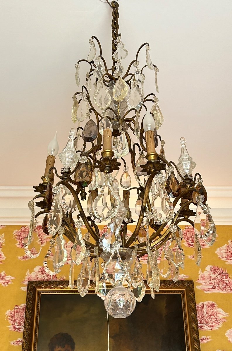 Lustre Cage En Cristal Signé Baccarat De Style Louis XV à 8 Lumières.