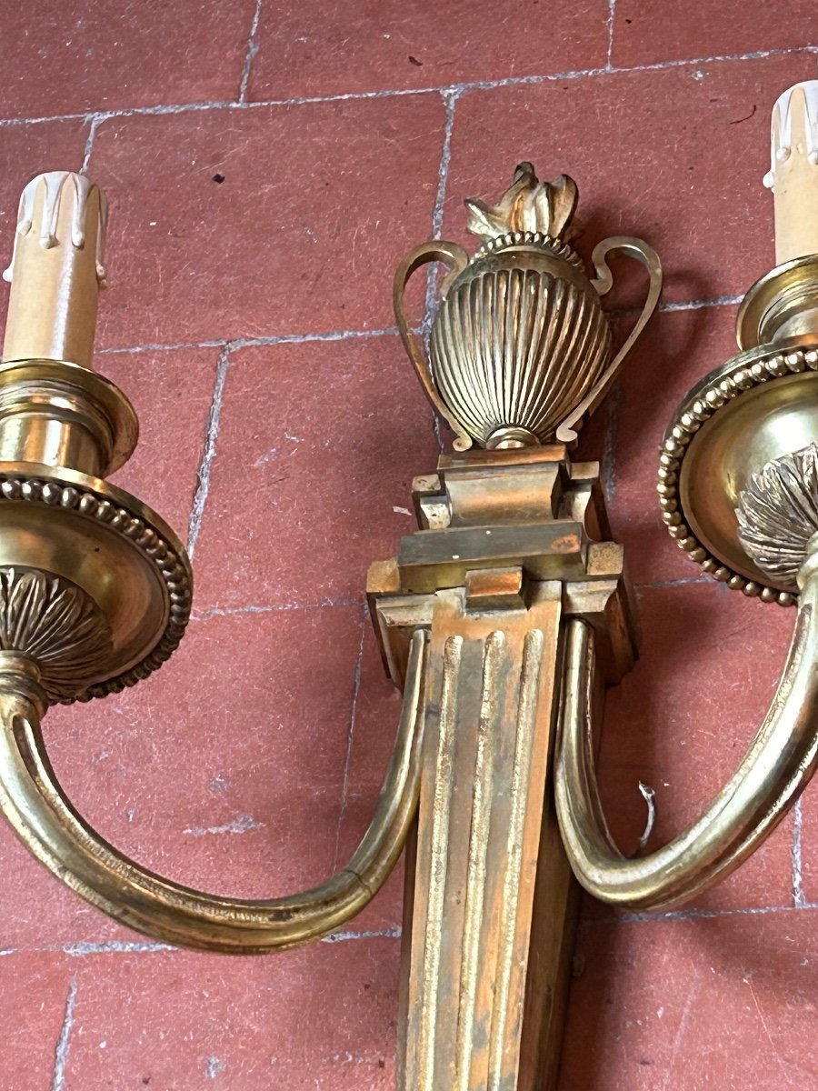 Suite Of 4 Large Louis XVI Style Sconces In Gilt Bronze -photo-4