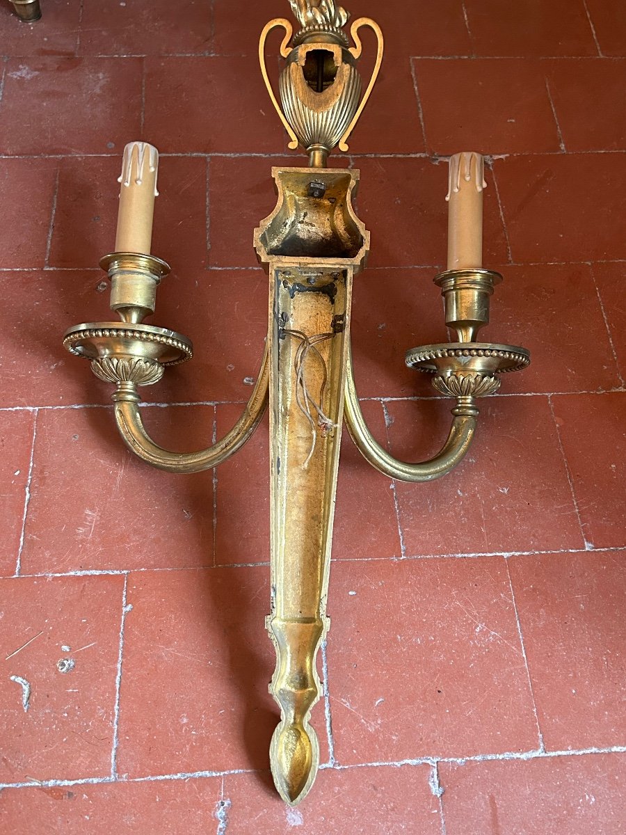 Suite Of 4 Large Louis XVI Style Sconces In Gilt Bronze -photo-4