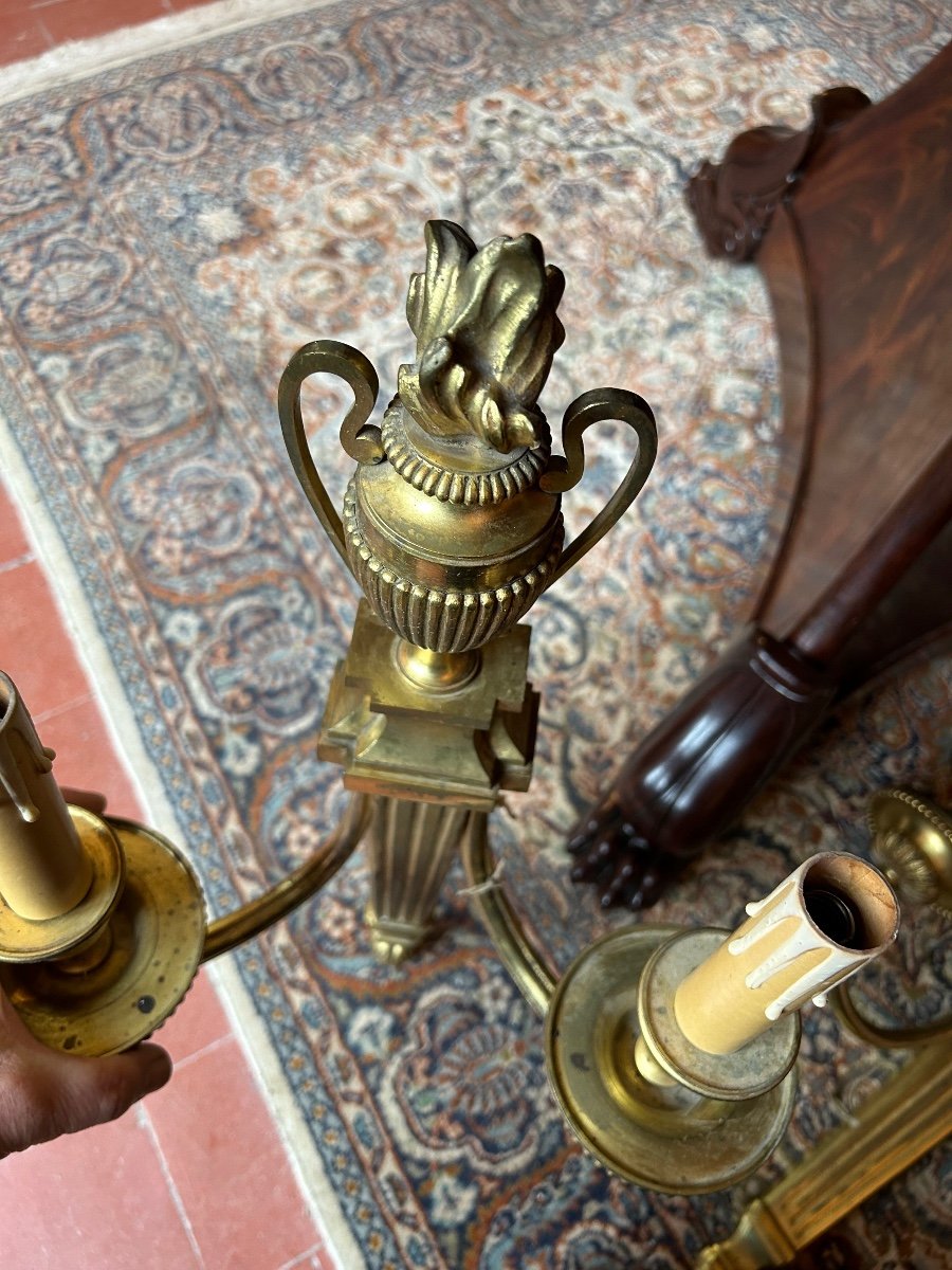 Suite Of 4 Large Louis XVI Style Sconces In Gilt Bronze -photo-5