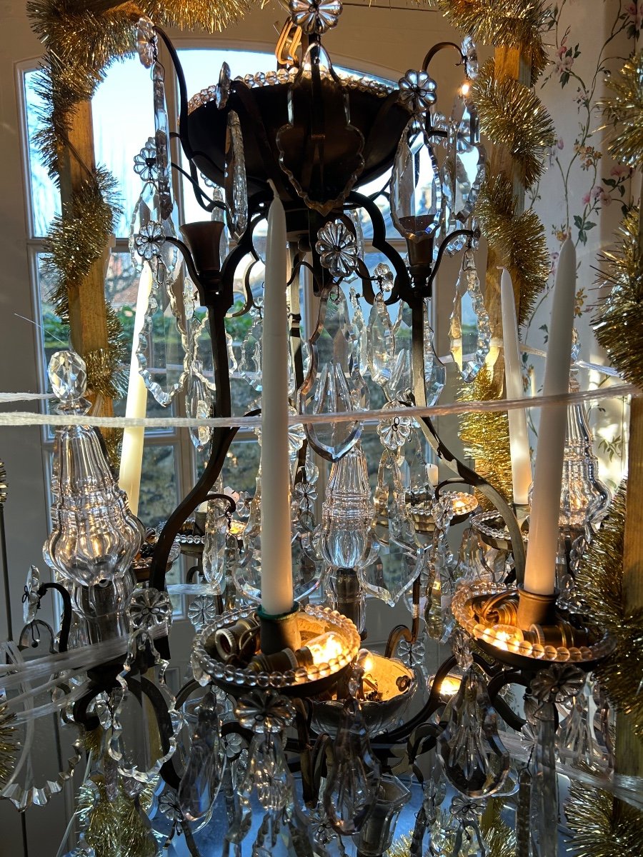 Very Beautiful Chandelier Attributed To Baguès In Bronze And Crystal, 19th Century.-photo-3