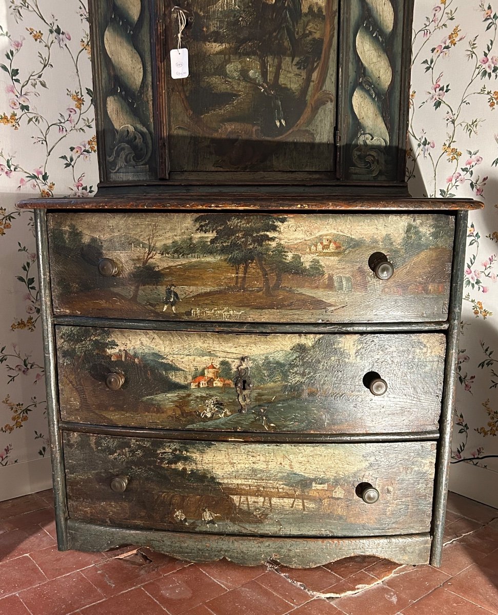 Rare Painted Wooden Furniture, Swiss Cabinet With Two Bodies From The 18th Century -photo-2