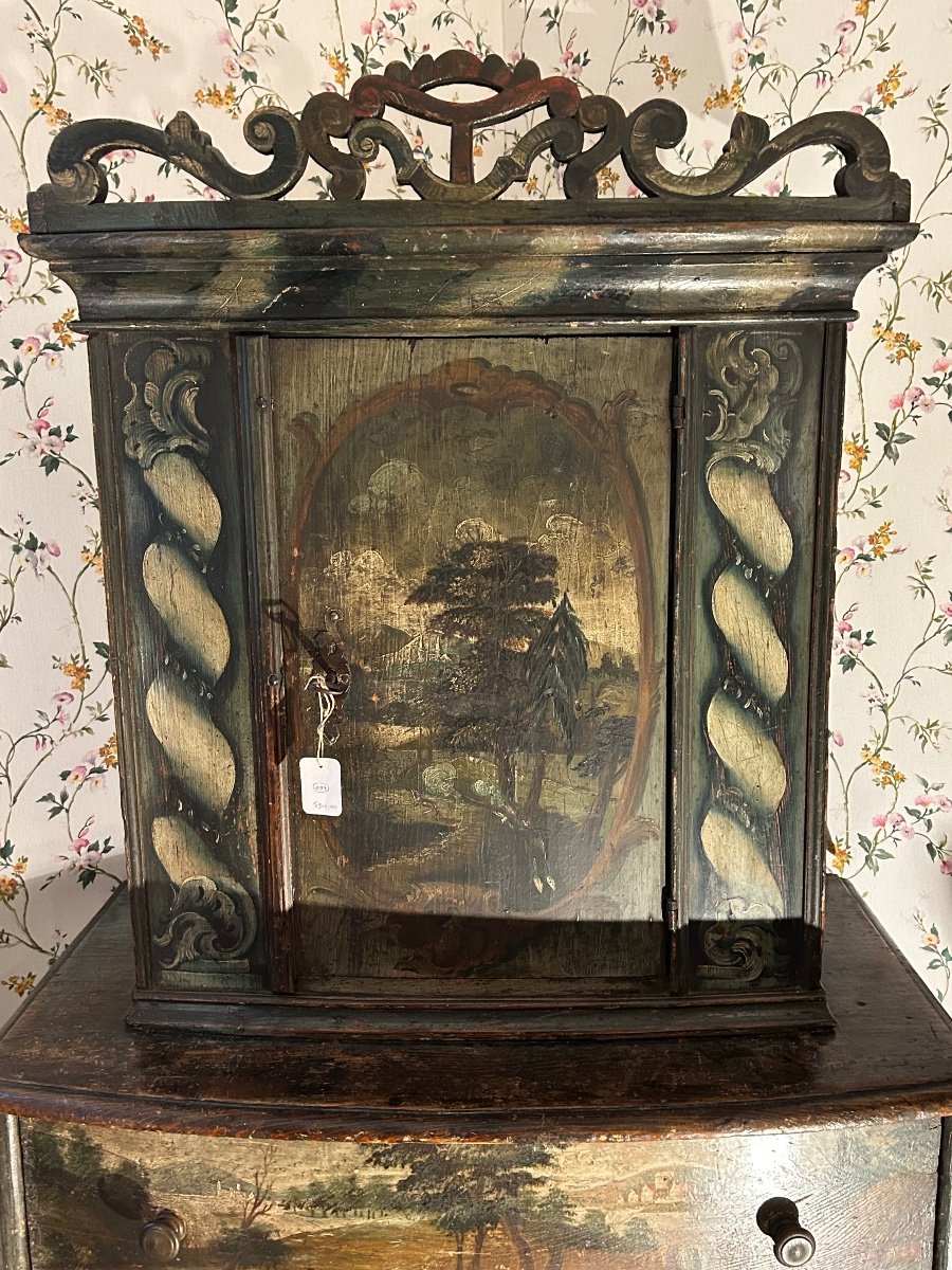 Rare Painted Wooden Furniture, Swiss Cabinet With Two Bodies From The 18th Century -photo-3