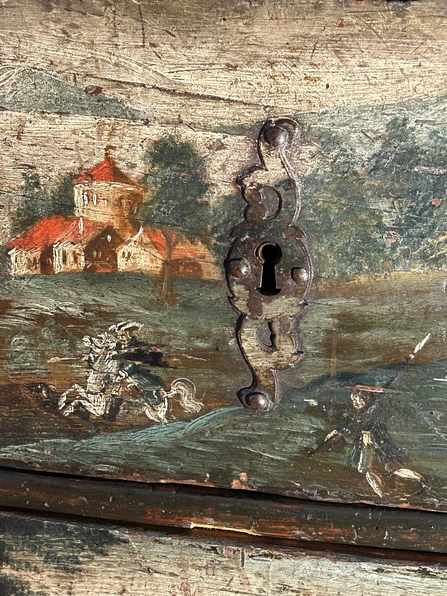 Rare Painted Wooden Furniture, Swiss Cabinet With Two Bodies From The 18th Century -photo-4