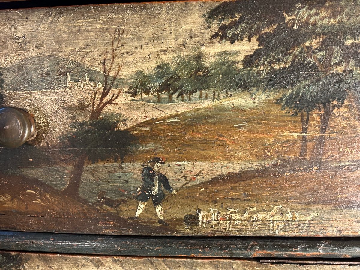 Rare Painted Wooden Furniture, Swiss Cabinet With Two Bodies From The 18th Century -photo-5