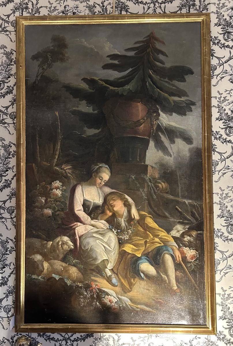 Oil On Canvas, 18th Century Pastoral.-photo-4