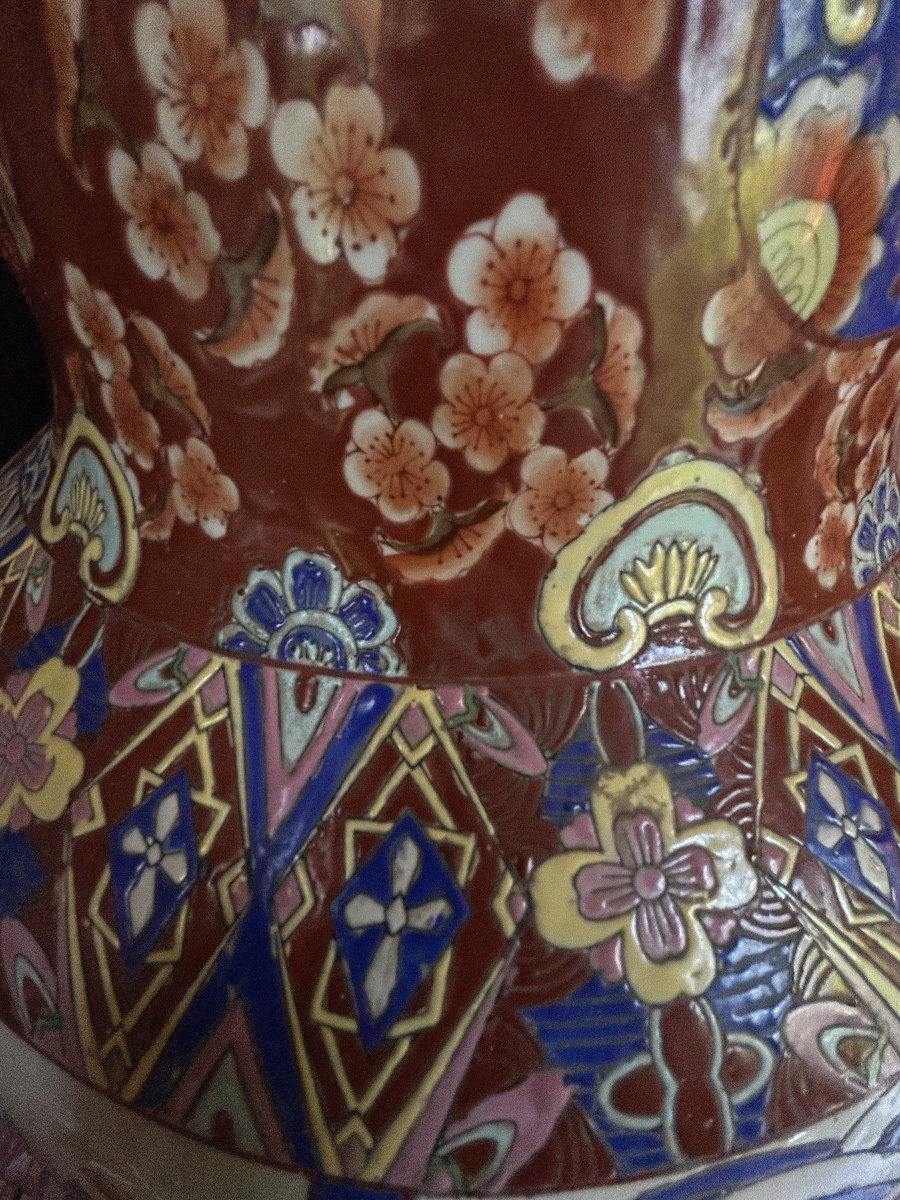  Paire De très grands Vases De Chine à décor polychrome -photo-3