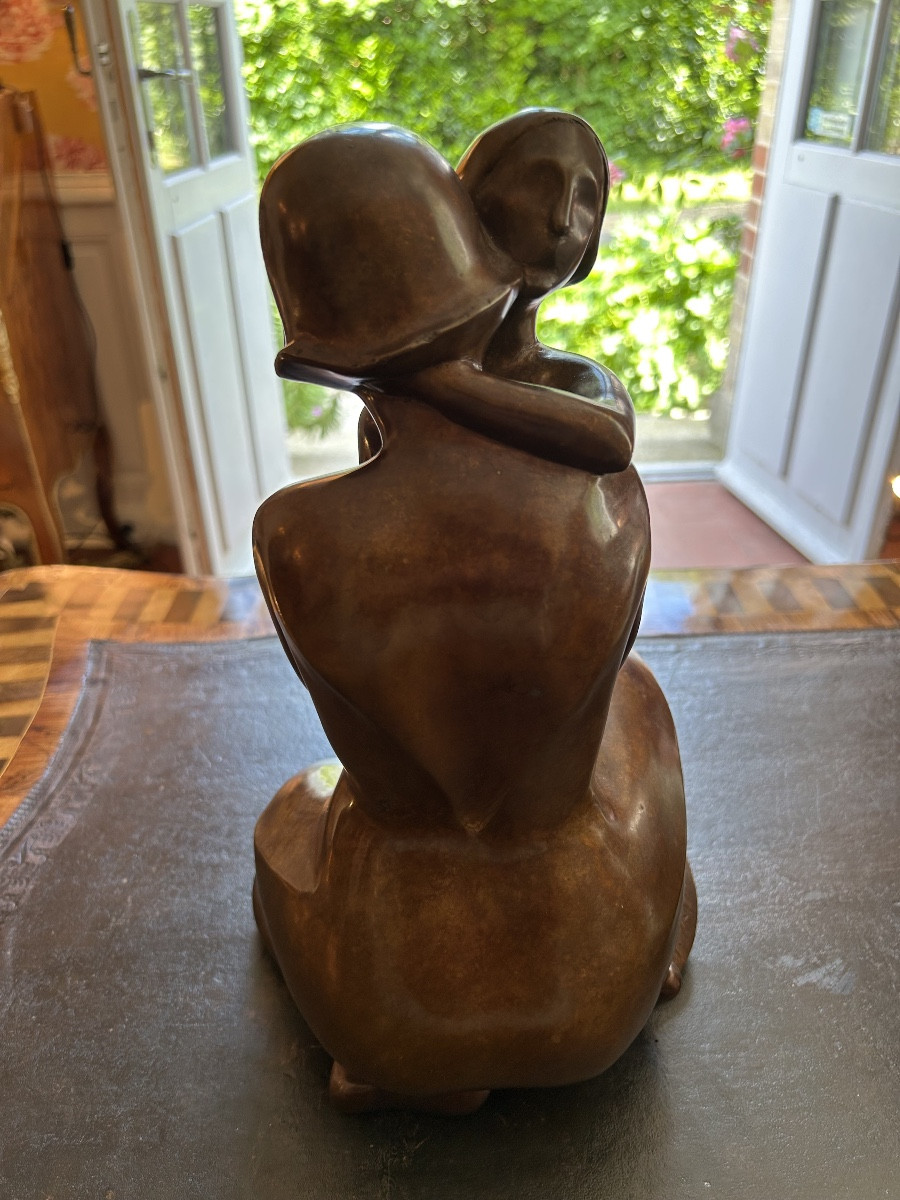 Bronze Sculpture "maternal Tenderness" Signed Marta Solsona-photo-2