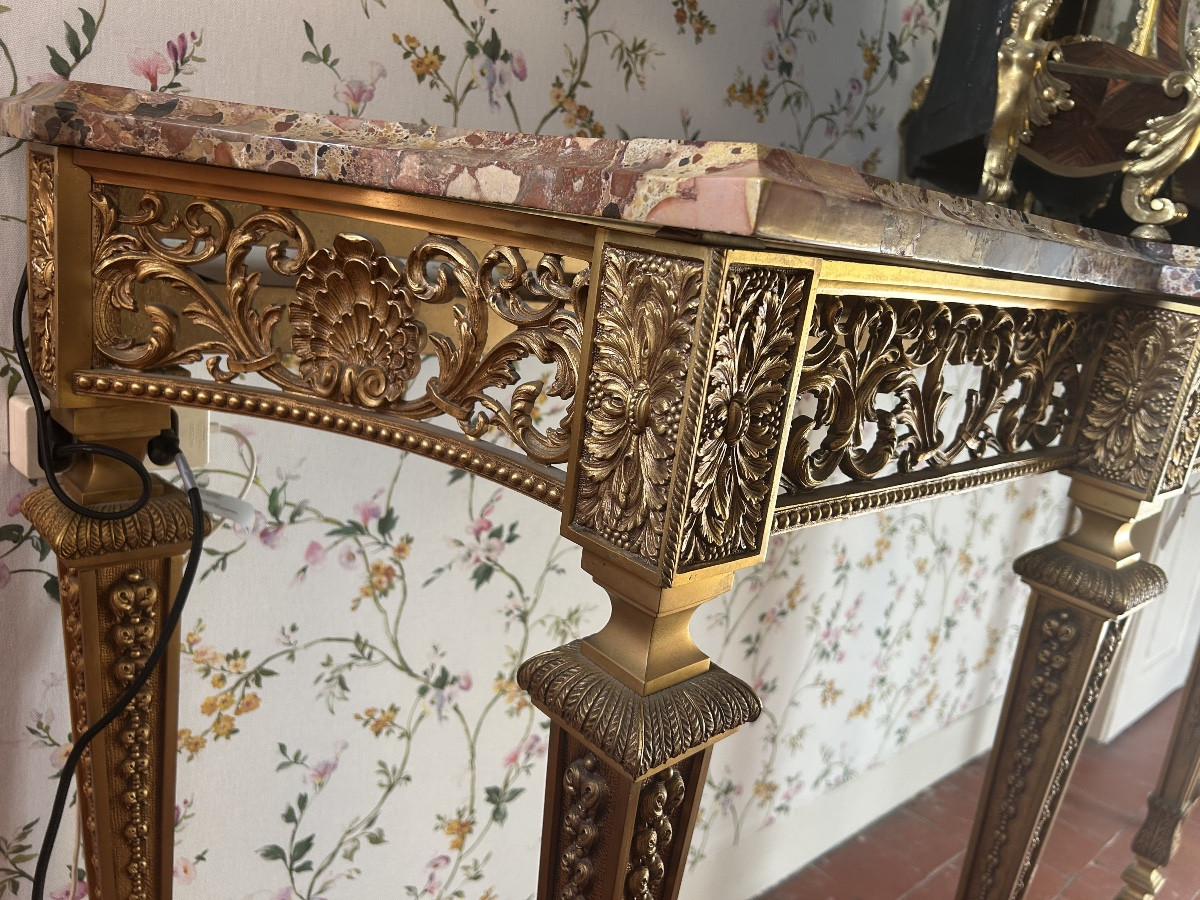 Grande Console En Bronze Doré à Ressaut,de Style Louis XIV -photo-3