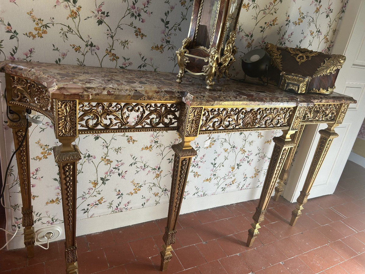 Grande Console En Bronze Doré à Ressaut,de Style Louis XIV -photo-5
