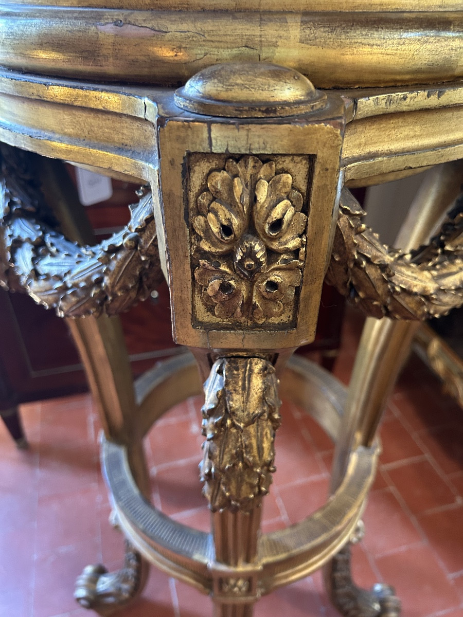 Grande sellette en bois sculpté doré de style Louis XVI d’époque XIXe.-photo-3